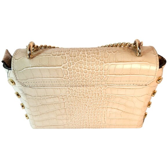 German Fuentes Off-White Croc Embossed Leather Handbag Gold Chain Made in Italy - Picture 7 of 12